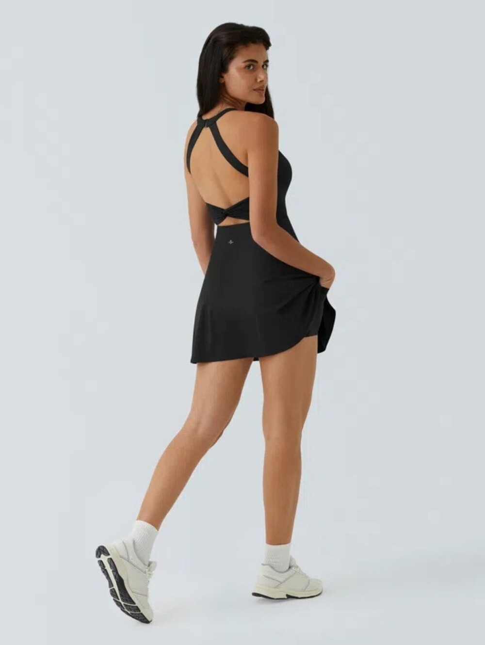 Halara NWT SoftlyZero Airy Backless Twisted Flare Mini Dress Medium Black - Picture 2 of 14